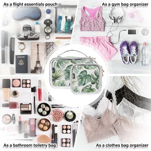 Ensemble de 2 trousses de toilette transparentes avec poignée - Pochette cosmétique transparente imperméable pour les voyages, organiseur de maquillage à emporter - Product Image 6