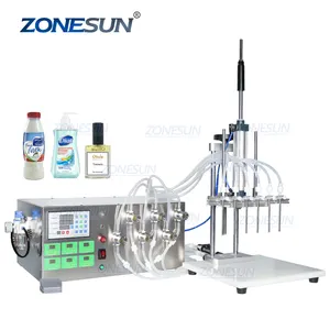 ZONESUN-ZS-MP5500D con 6 boquillas para bucear, máquina de llenado de botellas de jabón líquido, de escritorio, para cosméticos, comida semiautomática