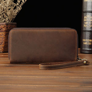 Portefeuille long AndoBag pour homme, en cuir de vache véritable rétro, porte-cartes, porte-monnaie à fermeture éclair, pochette 1396 - Product Image 3