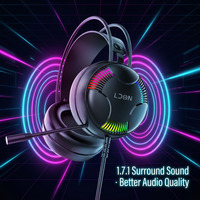 Casque de jeu filaire supra-auriculaire LDON 523 avec microphone, éclairage RGB, en métal et cuir, son surround audiophile AAC pour PC, PS4/5, Switch