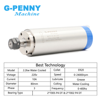 Moteur de broche refroidi par eau G-Penny 2,2 kW ER20 D80 220 V/380 V 4 roulements Haute précision Type long 80x230 mm 0-24000 tr/min 400 Hz pour machine