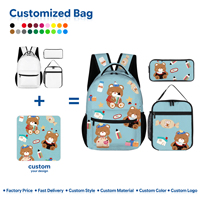 Kit de 3 sacs à dos géométriques bleus légers pour enfants et étudiants, en microfibre respirante, durable, imperméable, avec fermeture éclair et isolation