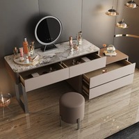 Coiffeuse Haut de gamme en bois massif Coiffeuse de chambre à coucher Designer Villa Light Coiffeuse de luxe Armoire à tiroirs intégrée