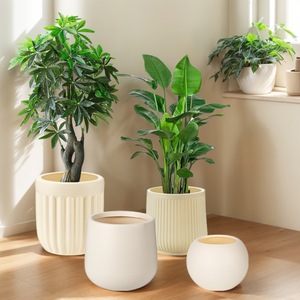 Macetas de Plástico con Aspecto de Cemento para Árboles Artificiales Grandes y Flores Artificiales de Gran Calibre JQ, Macetas Decorativas, Macetas de Piso, Forma de Huevo - Product Image 1