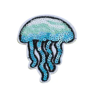 Blue Sequin Cartoon Jellyfish Embroidered Applique Sewing Supplies Children's Clothing Hat Backpack Decorative Patch
