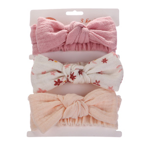 Diadema suave para bebé, <span class=keywords><strong>3</strong></span> uds., conjunto de Diadema con lazo y orejas de conejo, estilos de poliéster-algodón para niños - Product Image 6