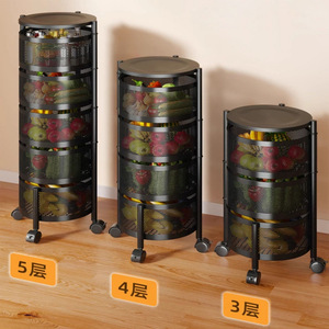 Round Rotating <b>Kitchen</b> Storage <b>Rack</b> 5 Tier With Wheels Movable Fruit Vegetable Organizer - Product Image 3