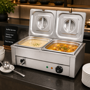 Calentador de Sopa Comercial Eléctrico, Baño María de 2 Recipientes, Calentador de Alimentos de Acero Inoxidable con Grifo de Drenaje para Restaurante Buffet - Product Image 4