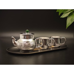Juego de Teteras de Estilo Antiguo Chino, Plateadas, con Incrustaciones de Jade y Cobre, Tetera Martillada Tradicional RM-YCCX Silver-pl - Product Image 5