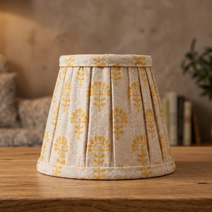 Abat-jour en lin jaune à motifs floraux |   Abat-jour en tissu plissé artisanal pour lampes de table, de sol et suspendues - Product Image 3