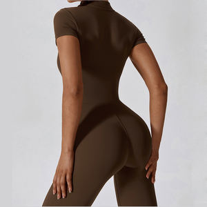 SHINBENE Women Yoga Jumpsuit <strong>Zip</strong> <strong>up</strong> Leggings Romper Short Sleeve High Elastic Tracksuit <strong>Playsuits</strong> - Product Image 4