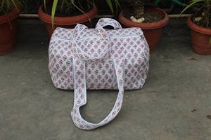 Exclusive Large Casual Luxury Cotton Weekender Travel Duffle <b>Bag</b> Handmade Quilted Fabric Block Printed Overnight Hand Luggage - Product Image 4