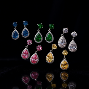 Orecchini Pendenti Classici da Donna con Diamante Giallo Taglio a Pera, Cristallo e Strass, Montatura a Griffe in Lega, Gioielli alla Moda per Feste - Product Image 2