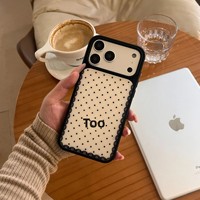 Coque de téléphone portable en acrylique rigide à bords souples, antichoc, style nœud papillon à pois en dentelle, deux-en-un, pour iPhone 16/17 Pro Max 15