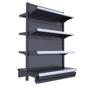 Étagères de supermarché robustes, taille personnalisable, présentoir métallique avec dos perforé, mobilier de magasin d'alimentation en gros - Product Image 1