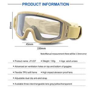 战术头盔眼镜 EN166 偏光镜片射击狩猎眼镜 防弹 Ansi Z87 安全太阳镜 远足运动眼镜 - Product Image 4