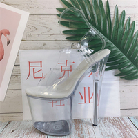 Sandales à plateforme à talons hauts en cristal de 8 pouces-20 cm pour femmes, été, extérieur, boîte de nuit, danse, mariage, chaussures transparentes pour pole dance