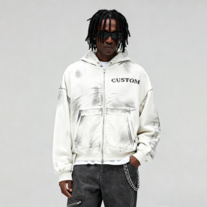 Felpa con Cappuccio da Uomo Stile Streetwear Personalizzabile con Logo, Doppia Cerniera, Lavaggio Effetto Vissuto, Alta Qualità - Product Image 2