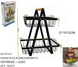 Organisateur de cuisine à deux niveaux 27x18x32 cm, panier de rangement autoportant pour comptoir de cuisine - Product Image 1
