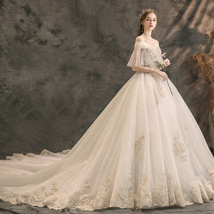 Off Shoulder Ball Gown Wedding Dress Empire Waist Sweetheart Neckline Vintage Style Floor Length Trailing Train Polyester Fabric - Product Image 3