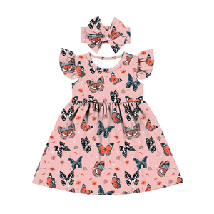 Robe florale marine pas chère pour fille, robe de princesse pour enfants, robe à volants et manches évasées, robe de fête d'été pour jeunes filles - Product Image 2