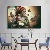 African Woman with Butterfly Canvas Paintings on the Wall Art Posters And Prints Colorful Black Girl Art Picture Home Decoration