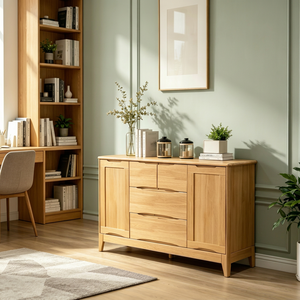 Mueble de Salón Moderno de Madera Maciza con 3 Cajones, Diseño de Panel Plano, Estilo Escandinavo, Mueble de Almacenamiento para el Hogar - Product Image 1
