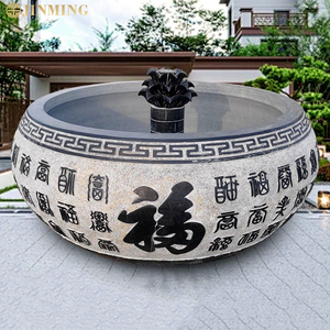 Bac à eau extérieur sculpté <span class=keywords><strong>en</strong></span> <span class=keywords><strong>pierre</strong></span> de bluestone, design lotus antique, utilisable comme baignoire, bac à fleurs ou bassin d'eau pour cour. - Product Image 4