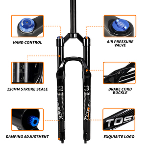 Велосипедная амортизационная вилка TOSEEK <span class=keywords><strong>MTB</strong></span> с воздушной подвеской, 27.5/29 дюймов, 9*100 мм, быстросъемная, с блокировкой на короне, дисковым тормозом и регулировкой отскока, для трейл-байков - Product Image 3