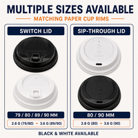 Couvre-tasses à café en PP 79 80 89 90 mm, noirs et blancs, avec ouverture pour boisson chaude à emporter, pour gobelets en papier