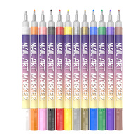 Stylo à ongles permanent liquide en gros, kit professionnel de graffiti pour l'art des ongles, ensemble de feutres de polissage, 12 couleurs, stylo de traitement des ongles