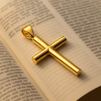 Pendentif Croix Religieuse Catholique en Or Jaune 14K pour Femmes, Hommes et Enfants - Bijoux Fins Classiques Minimalistes