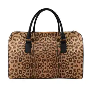 大型旅行包豹纹印花皮革行李袋男士旅行周末旅行价格便宜行李箱包旅行箱