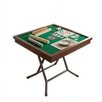 Tapis de Mahjong américain rose vif avec bordure palmier, pliable, pieds en acier inoxydable, antidérapant, réduction du bruit, pour 4 joueurs