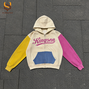 Streetwear Custom Printed Oversize Graphic <b>Rhinestone</b> Ripped Distressed Color Block Patchwork <b>Hoodie</b> and Sweatpants Set Men - Product Image 3