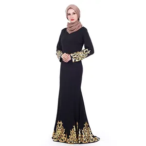 Lange Polyester-Abaya-Robe der Frauen, muslimische Abaya-Kleidung, schwarze Rayon-Baumwolle, neu