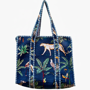 Bohemian Canvas <b>Tote</b> <b>Bag</b> With Jungle Animal Print Open Top <b>For</b> <b>Beach</b> Summer Use - Product Image 1