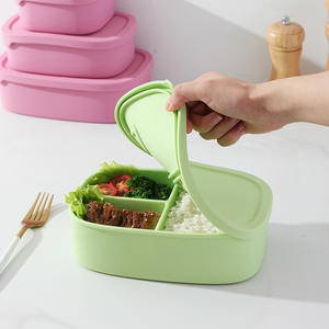 Silicone <b>Lunch</b> <b>Box</b> Rectangle 301-500Ml Microwave Safe <b>With</b> <b>Compartments</b> For Adults Preservation Plastic Lid - Product Image 2