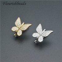 Vente en gros papillon forme CZ pavé or argent plaqué 19x16mm fermoirs crochet pour la fabrication de boucles d'oreilles pendantes bijoux
