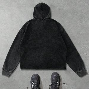 Hoodie zippé pour homme, style vintage urbain, haute qualité, coupe oversize, épaules tombantes, coupe carrée et courte, avec impression graphique et broderie personnalisées - Product Image 2