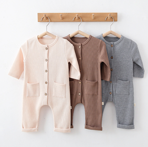 Gigoteuses pour nouveau-nés multicolores, <span class=keywords><strong>devant</strong></span> côtelé, <span class=keywords><strong>fermeture</strong></span> éclair, volants sur les fesses, pyjamas longs à manches longues pour bébés filles, combinaisons - Product Image 1