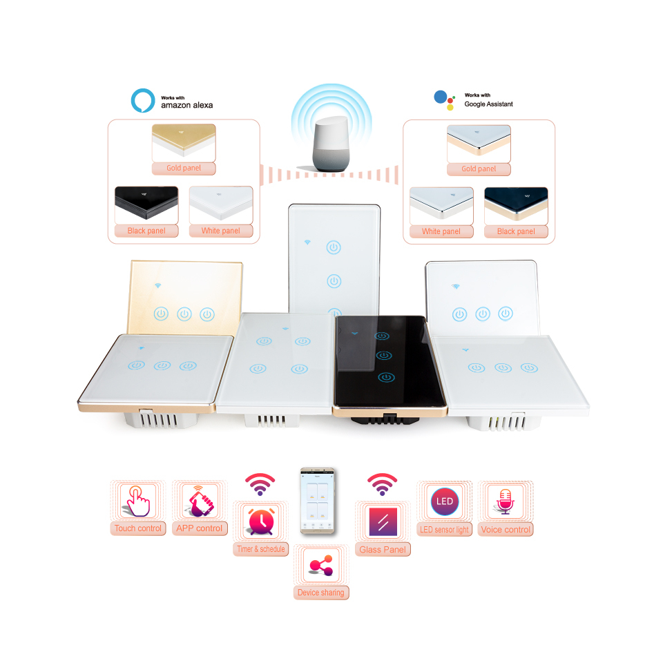 Oem Factory US/EU wifi Light Switch Waterproof Touch Switch Smart Switch Wall Smart Home System Automation