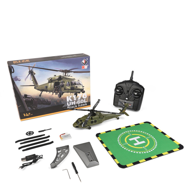 K170 RTF UH-60L 2.4G 4CH 6-Axis Gyro Brushless Motor Military Green RC Helicopter Toys