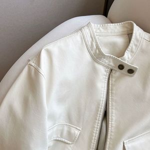 Giacca Corta da <span class=keywords><strong>Donna</strong></span> <span class=keywords><strong>in</strong></span> <span class=keywords><strong>Pelle</strong></span> PU Stile Coreano, Casual, Versatile, con Cerniera, Nuova Collezione Primavera Autunno 2025, Moda Retrò - Product Image 4