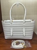 Sac fourre-tout en cuir véritable ajouré avec fermeture à rabat pour femme - Sac à bandoulière de luxe portable et tendance pour la plage