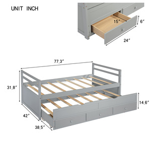Children's Grey Trolley Bed With <b>Drawers</b> Storage Solid Wood Bedroom Bed For Kids Age 3 <b>6</b> Years - Product Image 3