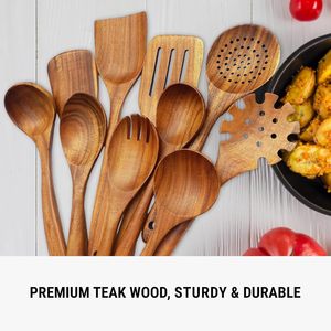 Offre Spéciale : Ensemble de 9 Ustensiles de Cuisine Antiadhésifs en Bois d'Acacia et Teck – Cuillères et Spatules de Haute Qualité – Stock Disponible - Product Image 6