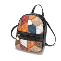 Nouveau sac à dos mini imperméable en PU pour femme, style bohème national, motif géométrique vintage, sac d'école portable, sac à bandoulière