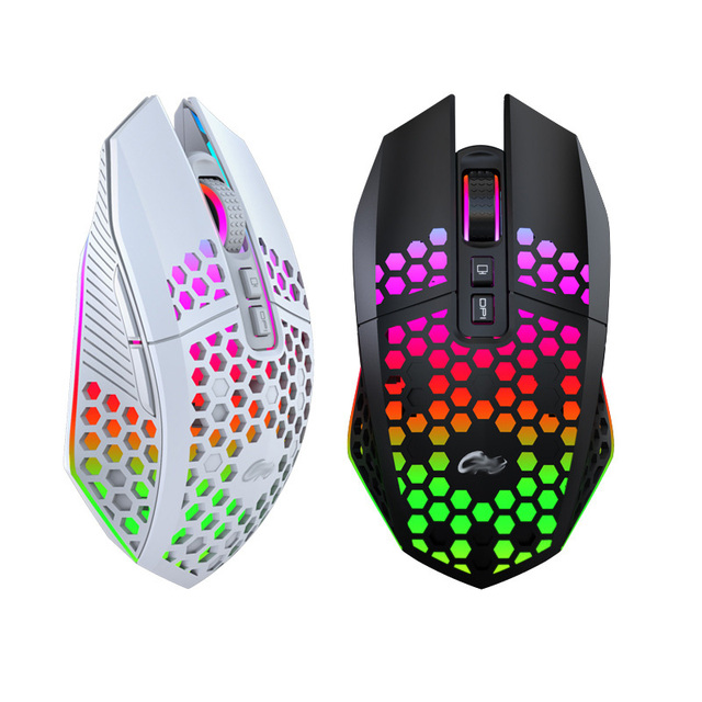 Colorful Backlight Lighting Exterior Honeycomb Hollow Mouse Gamer 2.4g Rechargeable Wireless Mouse
