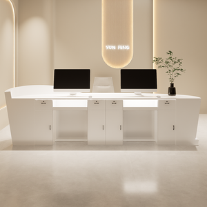 Phong cách kem đơn giản bằng gỗ gỗ rắn nhiều lớp cửa hàng quần áo cửa hàng cắt tóc Công ty bàn tiếp tân - Product Image 6